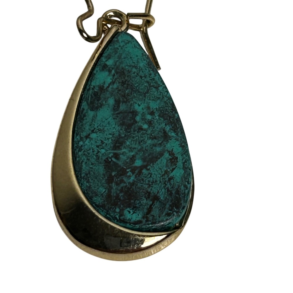 RLM SOHO Teardrop Earrings Women OS Gold Green Turquoise Stone Kidney Wire Drop - Picture 2 of 6